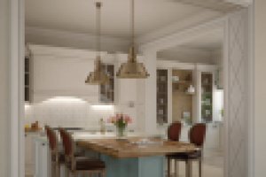 Визуализация кухни в загородном коттедже