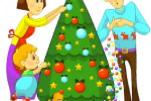 семья наряжает ёлку