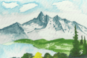 В горах. Акварель