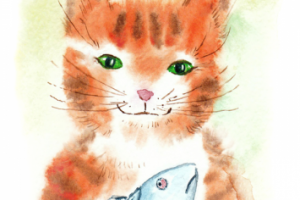 Рыжий кот с любимой рыбой