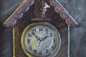 Мышка, которая живёт в часах (пастель)