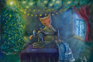 Лиса шьёт костюм снегурочки