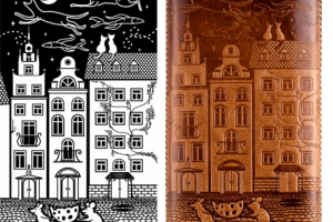 Иллюстрация для тиснения на кожи (чехлы для телефонов, обложки для паспорта). Ночной город.