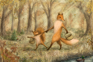 Лиса и Белка бродят по лесу