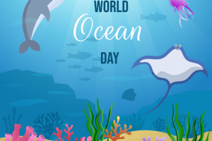 Открытка ко всемирному дню океана в стиле cartoon