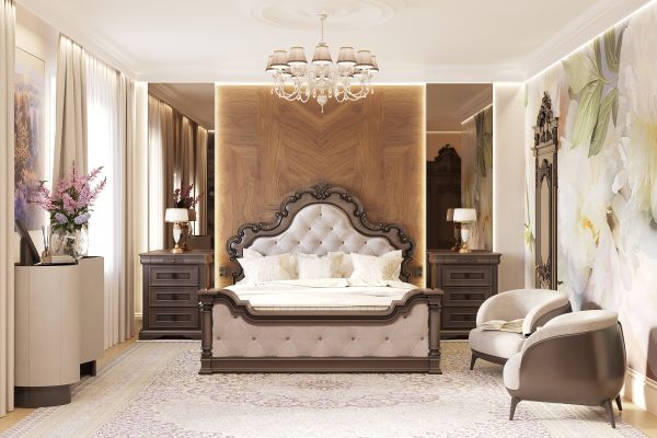 Дизайн интерьера спальни в загородном доме г.Реж