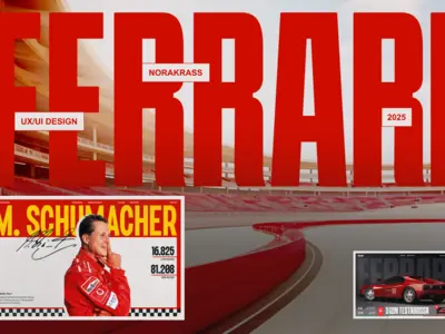Дизайн лонгрида для бренда Ferrari: история легендарного гонщика F1 Михаэля Шумахера