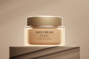 Женский крем: 3D-визуализация в нежных бежевых тонах