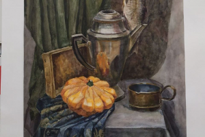 Выполнить три натюрморта. Один из них акварелью, два других простыми карандашами