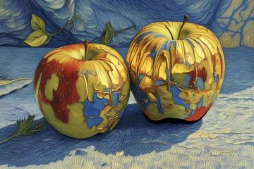 Яблоки на столе. Натюрморт в стиле Ван Гога