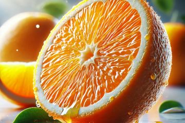 Сочный апельсин в разрезе. Иллюстрация