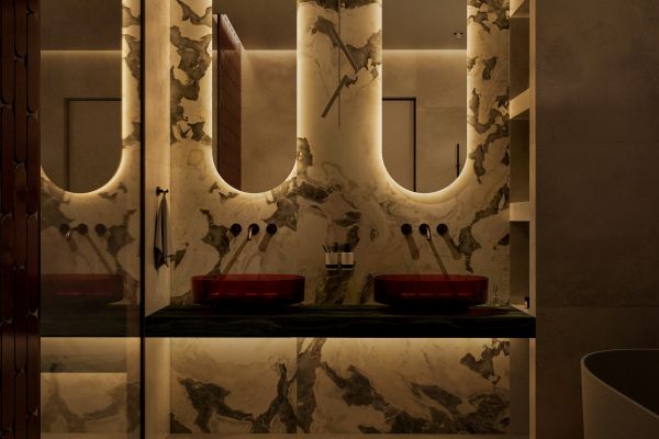 3D визуализация ванной комнаты,15м2