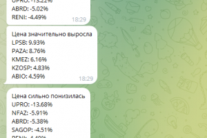 Telegram бот по отправке сообщений о текущих значительных изменениях на Московской Бирже (MOEX)
