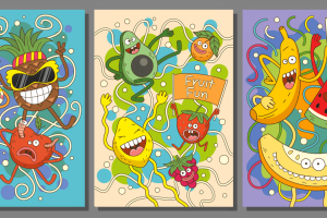 Веселые фрукты. Дудлы. Вектор