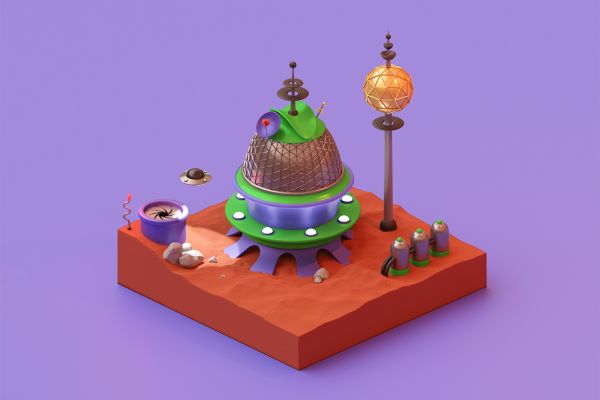 3D Арт:  Марсианская база (стиль Low-Poly)