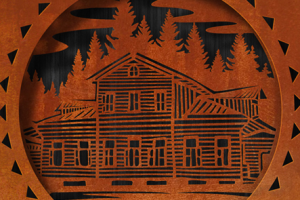 Разработка дизайна панно для коттеджного посёлка. Изготовлено из кортеновской стали.