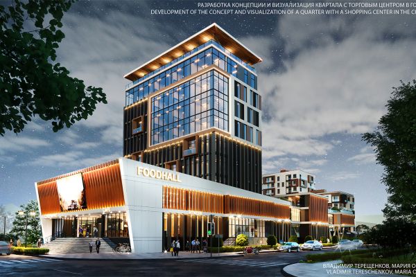 Концепция квартала с торговым центром в городе Атырау.