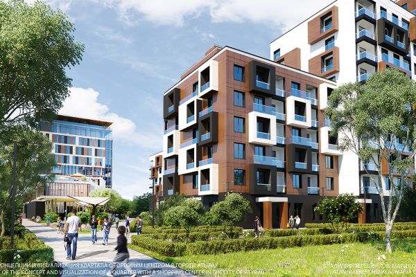 Концепция квартала с торговым центром в городе Атырау.