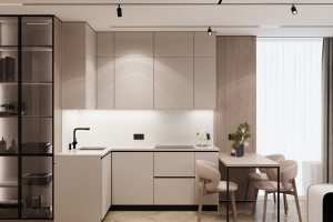 Дизайн интерьера кухни-гостиной в квартире  ЖК "Брусника"