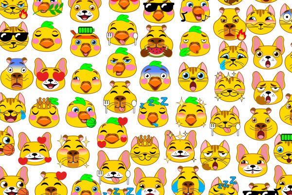 Кастомные emojy с персонажами собака, кот, капибара, попугай