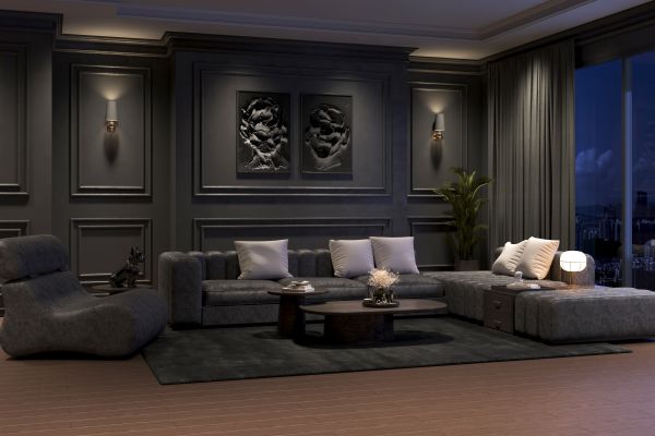 дизайн черной гостиной