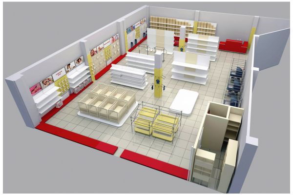 Расстановка торгового оборудования для детского магазина "Детский квартальчик"