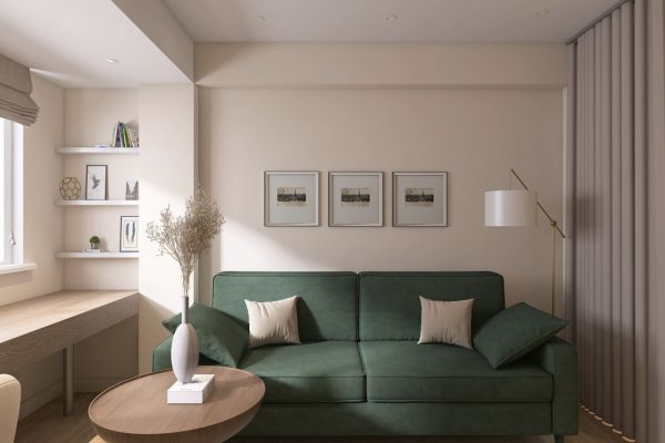 Визуализация квартиры 34 кв.м в цвете "хаки"