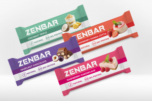 Дизайн логотипа линейки упаковки протеиновых батончиков Zenbar Sport
