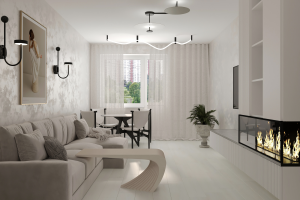 Квартира в мягких тепло-белых тонах с фактурными стенами