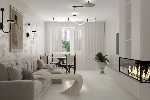 Квартира в мягких тепло-белых тонах с фактурными стенами