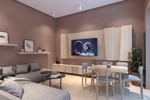 Дизайн интерьера кухни-гостиной в таунхаусе 1