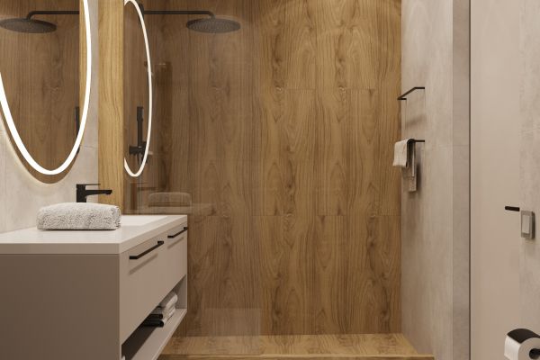 Дизайн интерьера мастер душевой  в квартире  ЖК "Брусника"