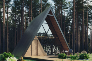 3D-визуализация гостевого дома в стиле А-фрейм