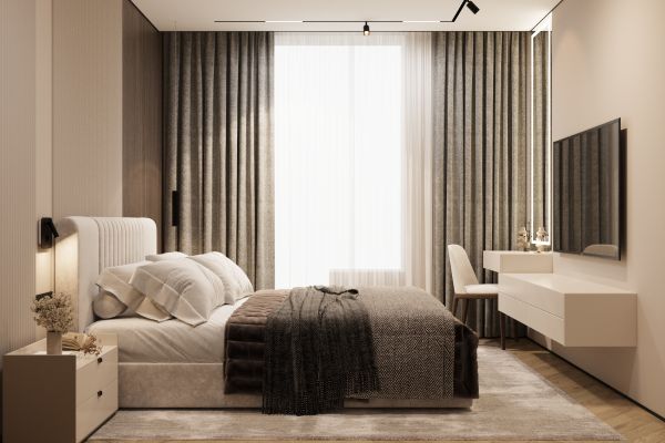 Дизайн интерьера спальни  в квартире  ЖК "Брусника"