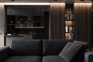 Гостиная в тёмных тонах в стиле лофт