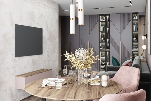 Дизайн - проект квартиры 60 кв.м ЖК "Пироговская ривьера"-кухня и гостиная