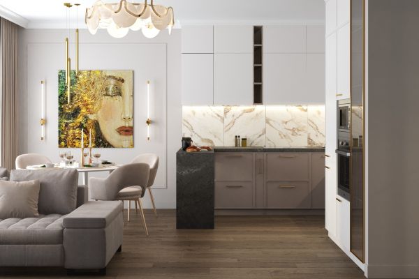 Дизайн - проект квартиры 73 кв.м ЖК "Эко Бунино"-кухня-гостиная