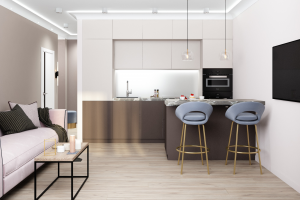 Дизайн проект квартиры ЖК КутузовGRAD I  45 кв.м. - кухня - гостиная - прихожая