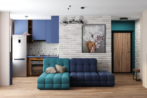 Дизайн проект квартиры 40 кв.м г.Москва - кухня-гостиная