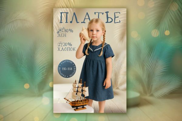 Карточка товара: Детское платье из льна