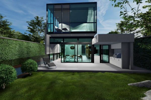 3d-визуализация экстерьера загородный виллы с бассейном