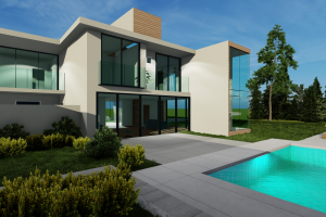 3d-визуализация экстерьера загородный виллы с бассейном