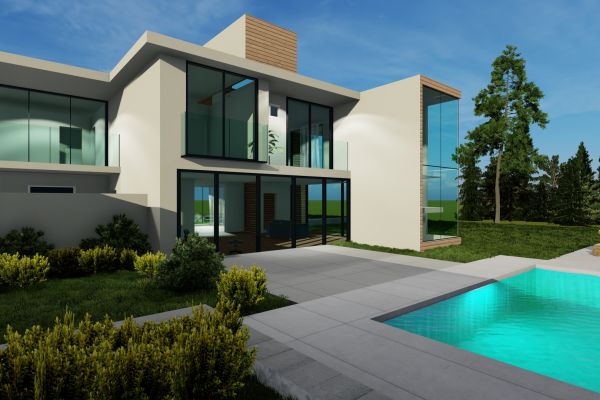 3d-визуализация экстерьера загородный виллы с бассейном