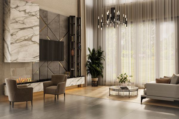 Гостиная с панорамными окнами.