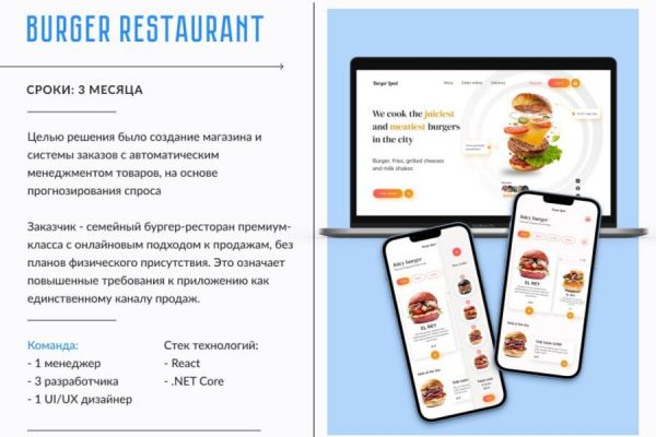 Онлайн-магазин для премиум-ресторана бургеров