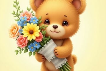 Медвежонок с букетом