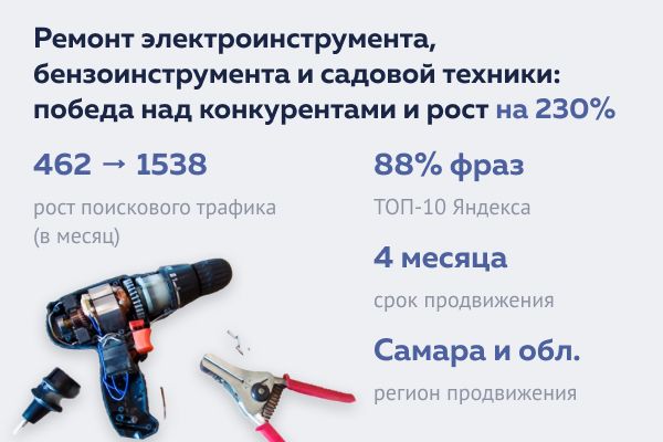 Ремонт электроинструмента, бензоинструмента и садовой техники: победа над конкурентами и рост на 230%