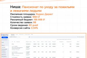 Кейс: Пансионат по уходу за пожилыми и лежачими людьми - Яндекс.Директ. Заявки по 1894 руб.