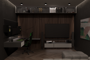 Дизайн визуализация рабочего кабинета в благородных оттенках