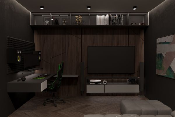 Дизайн визуализация рабочего кабинета в благородных оттенках